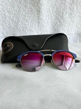Ray-Ban Round Metal RB3545 Sunglasses | Blue Frame Violet Lens (size 51-20)
